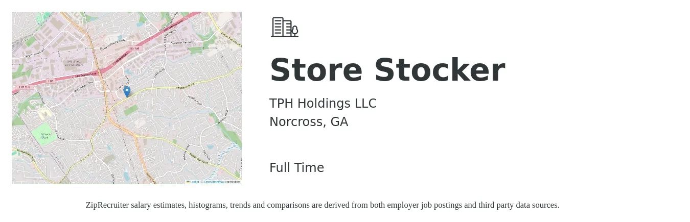 TPH Holdings LLC job posting for a Store Stocker in Norcross, GA with a salary of $13 to $16 Hourly with a map of Norcross location.