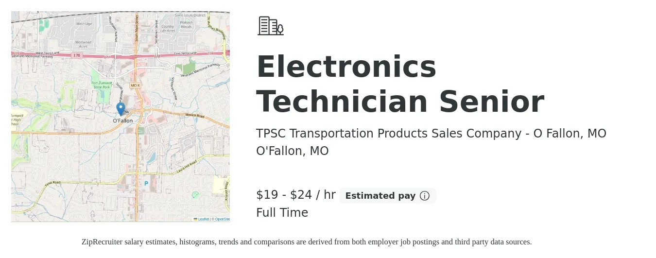 TPSC Transportation Products Sales Company - O Fallon, MO job posting for a Electronics Technician Senior in O'Fallon, MO with a salary of $20 to $25 Hourly with a map of O'Fallon location.