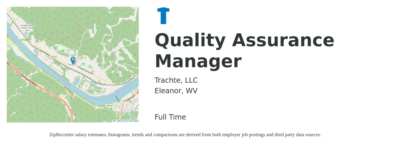 Trachte, LLC job posting for a Quality Assurance Manager in Eleanor, WV with a salary of $77,300 to $134,600 Yearly with a map of Eleanor location.