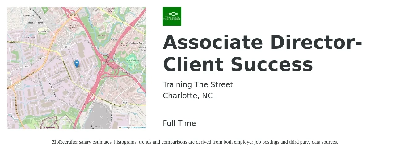 Training The Street job posting for a Associate Director- Client Success in Charlotte, NC with a salary of $37,100 to $64,000 Yearly with a map of Charlotte location.