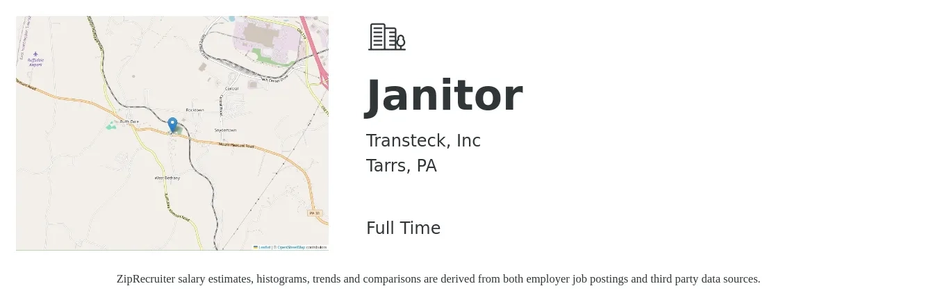 Transteck, Inc job posting for a Janitor in Tarrs, PA with a salary of $14 to $18 Hourly with a map of Tarrs location.
