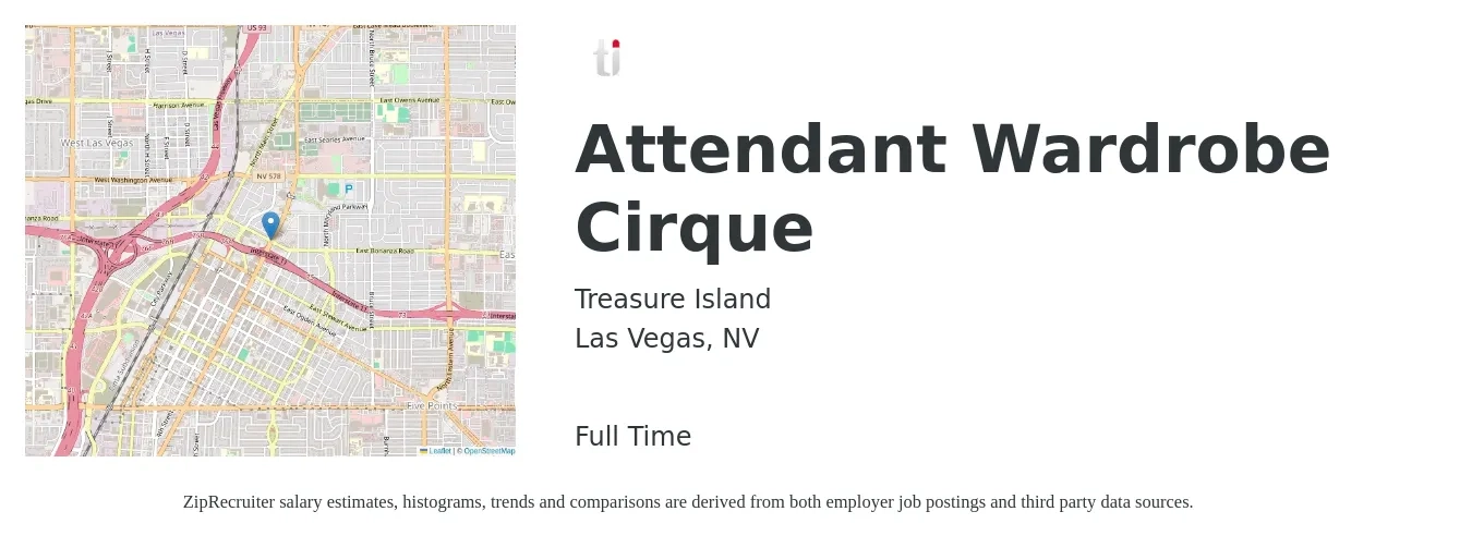 Treasure Island job posting for a Attendant Wardrobe Cirque in Las Vegas, NV with a salary of $13 to $18 Hourly with a map of Las Vegas location.