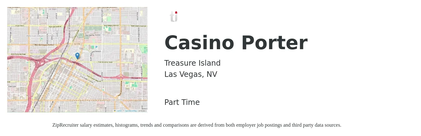 Treasure Island job posting for a Casino Porter in Las Vegas, NV with a salary of $12 to $12 Hourly with a map of Las Vegas location.