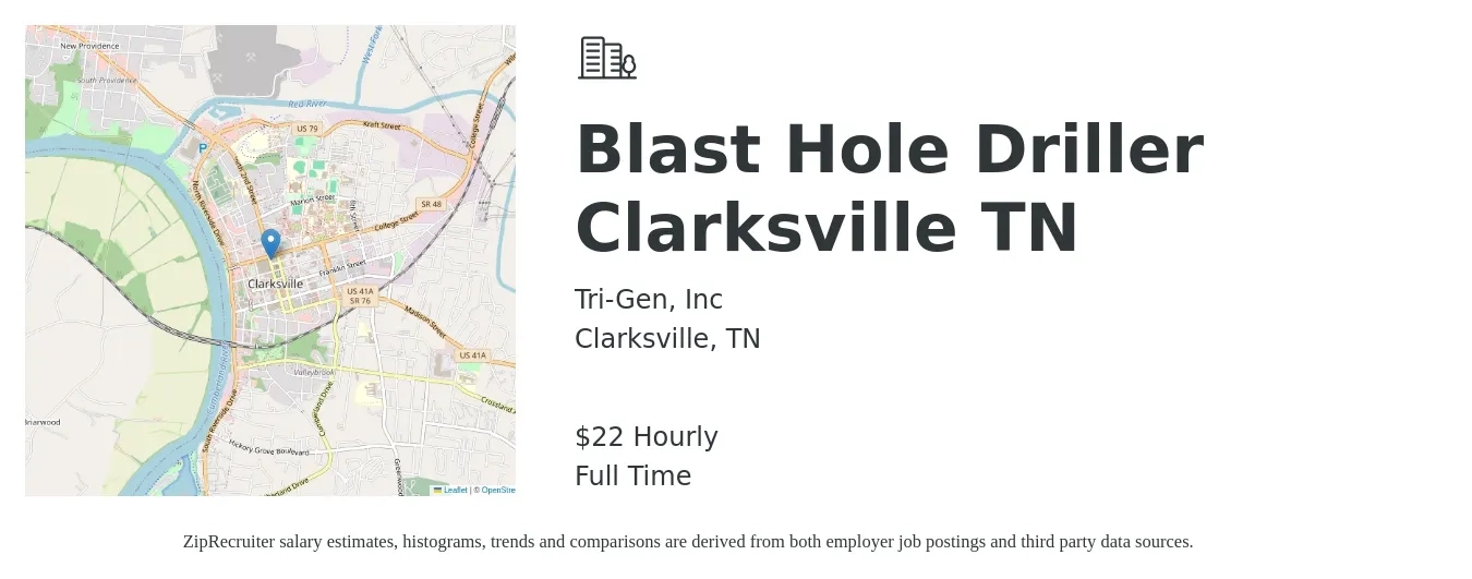 Tri-Gen, Inc job posting for a Blast Hole Driller Clarksville TN in Clarksville, TN with a salary of $24 Hourly with a map of Clarksville location.