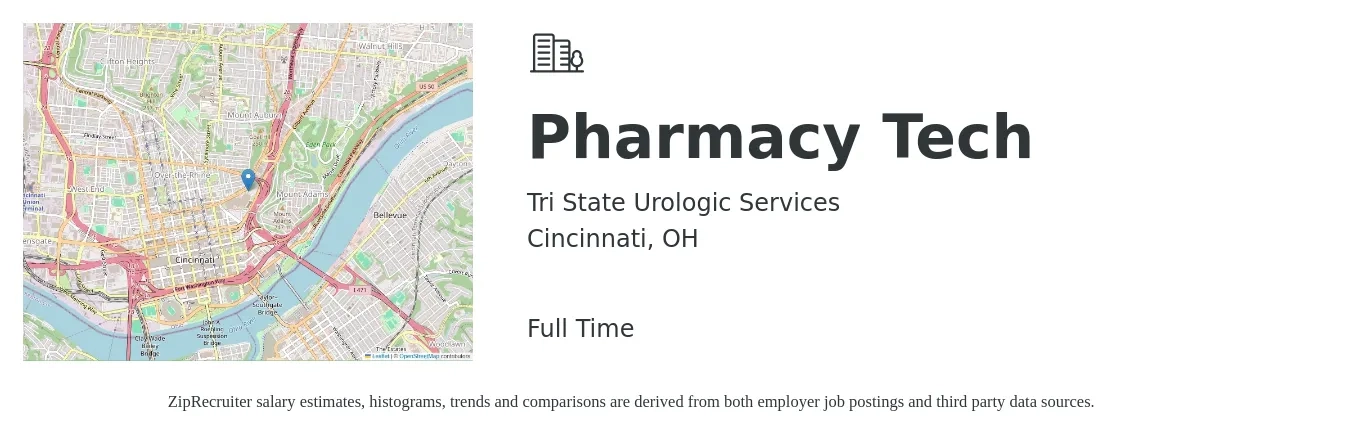 Tri State Urologic Services job posting for a Pharmacy Tech in Cincinnati, OH with a salary of $17 to $20 Hourly with a map of Cincinnati location.