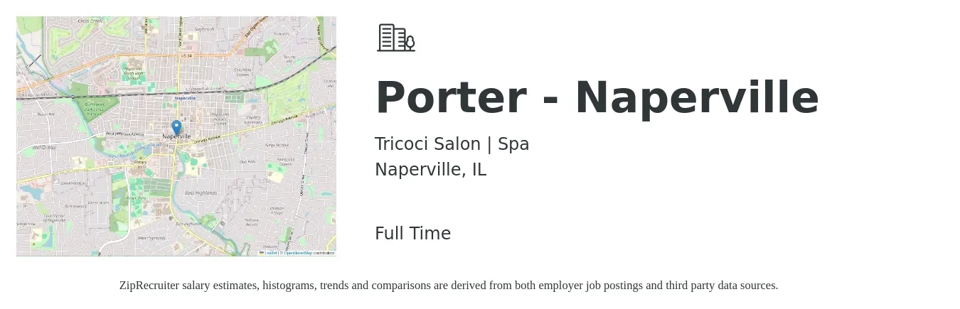 Tricoci Salon | Spa job posting for a Porter - Naperville in Naperville, IL with a salary of $14 to $18 Hourly with a map of Naperville location.