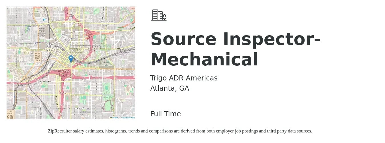 TRIGO ADR Americas job posting for a Source Inspector- Mechanical in Atlanta, GA with a salary of $24 to $32 Hourly with a map of Atlanta location.