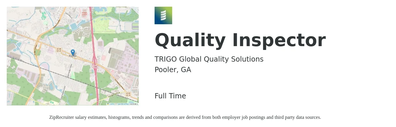 TRIGO Global Quality Solutions job posting for a Quality Inspector in Pooler, GA with a salary of $15 to $22 Hourly with a map of Pooler location.