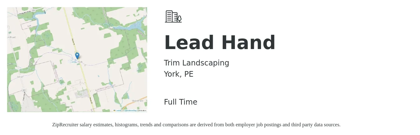 Trim Landscaping job posting for a Lead Hand in York, PE with a map of York location.