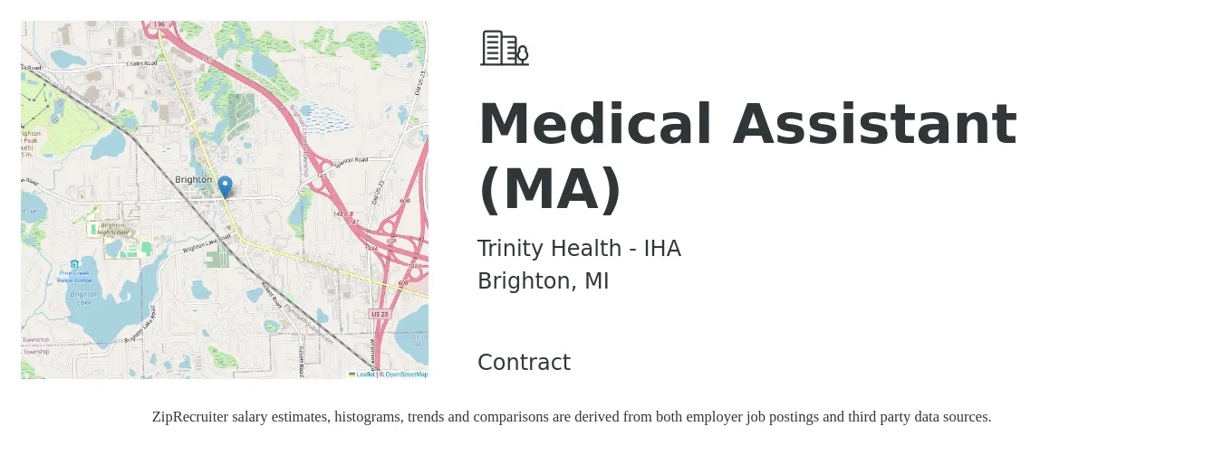 Trinity Health - IHA job posting for a Medical Assistant (MA) in Brighton, MI with a salary of $16 to $21 Hourly with a map of Brighton location.