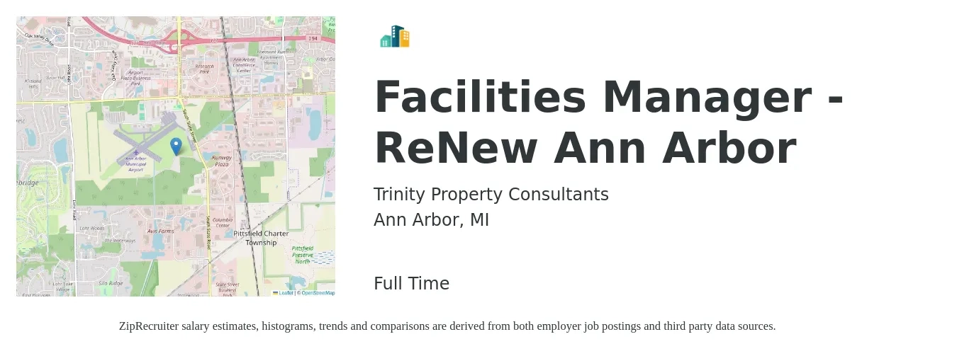 Trinity Property Consultants job posting for a Facilities Manager - ReNew Ann Arbor in Ann Arbor, MI with a salary of $29 to $30 Hourly with a map of Ann Arbor location.