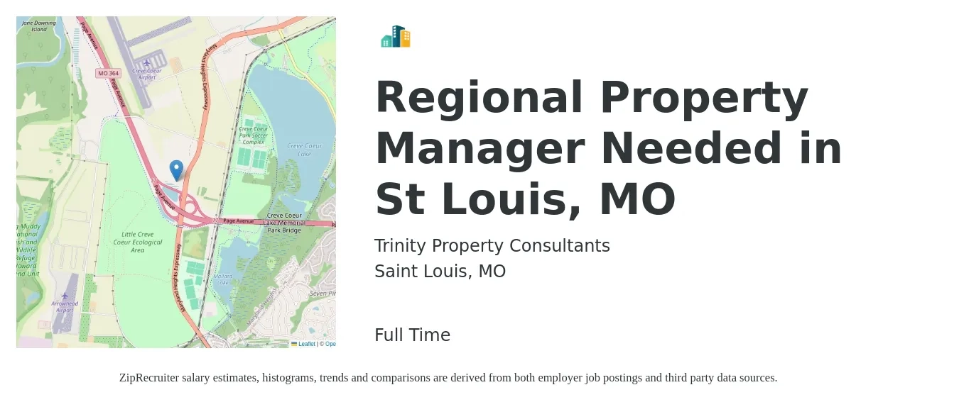 Trinity Property Consultants job posting for a Regional Property Manager Needed in St Louis, MO in Saint Louis, MO with a salary of $75,800 to $102,100 Yearly with a map of Saint Louis location.