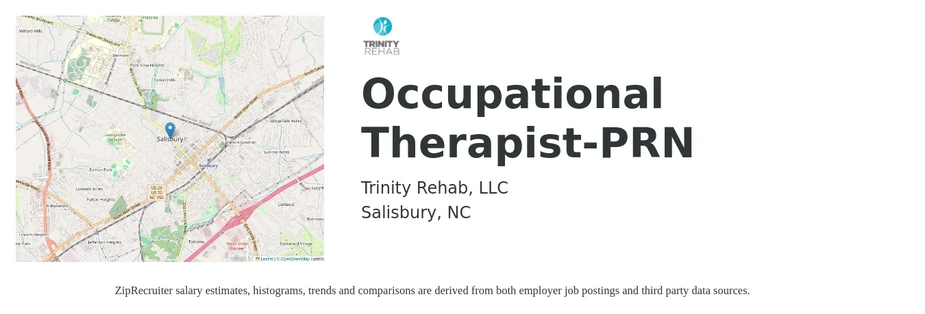 Trinity Rehab, LLC job posting for a Occupational Therapist-PRN in Salisbury, NC with a salary of $36 to $48 Hourly with a map of Salisbury location.