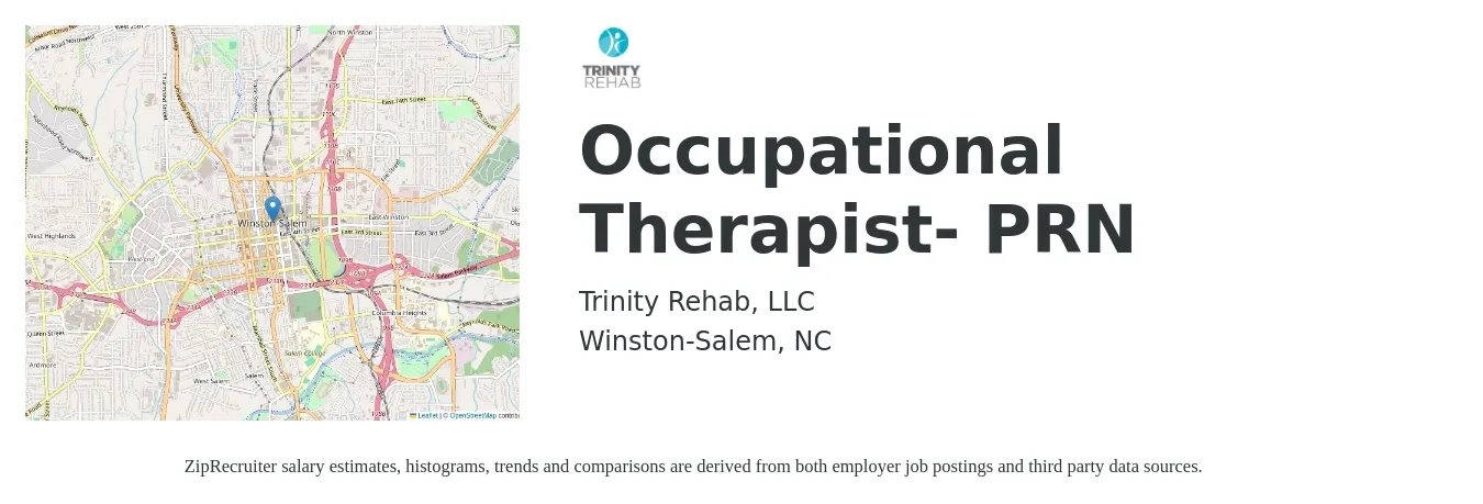 Trinity Rehab, LLC job posting for a Occupational Therapist- PRN in Winston-Salem, NC with a salary of $34 to $46 Hourly with a map of Winston-Salem location.