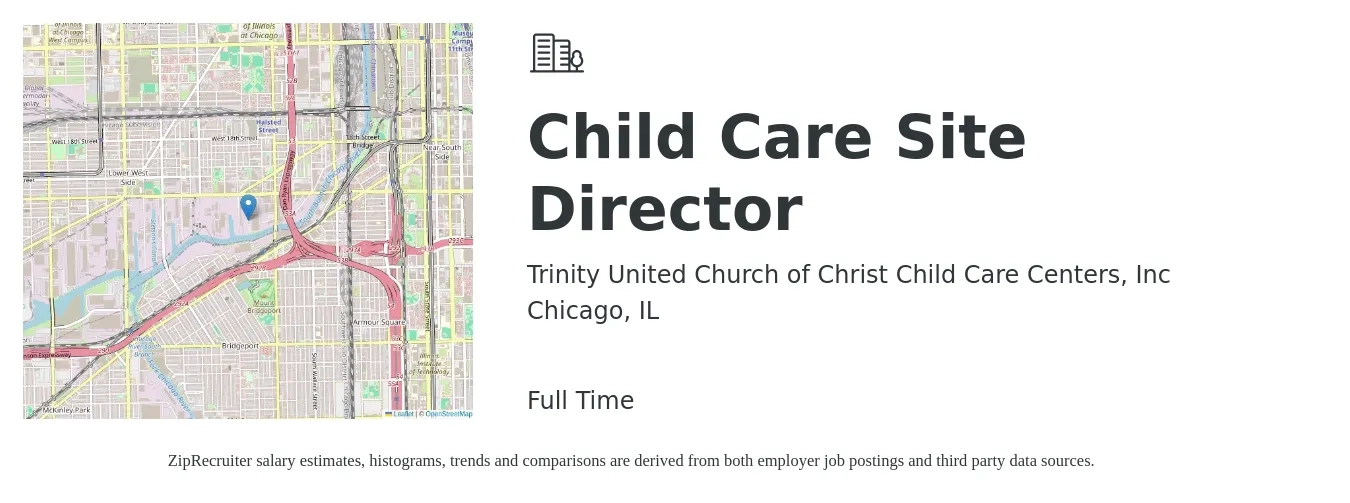 Trinity United Church of Christ Child Care Centers, Inc job posting for a Child Care Site Director in Chicago, IL with a salary of $19 to $31 Hourly with a map of Chicago location.