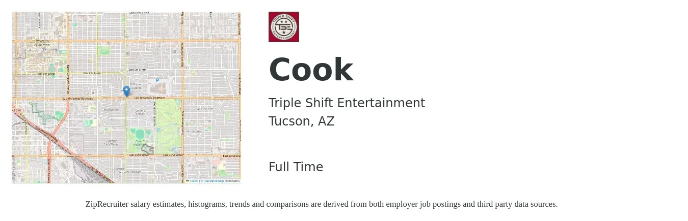 Triple Shift Entertainment job posting for a Cook in Tucson, AZ with a salary of $12 to $16 Hourly with a map of Tucson location.