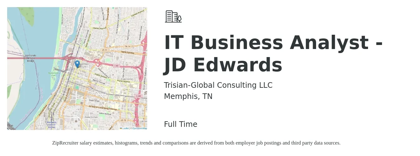 Trisian-Global Consulting LLC job posting for a IT Business Analyst - JD Edwards in Memphis, TN with a salary of $34 to $48 Hourly with a map of Memphis location.