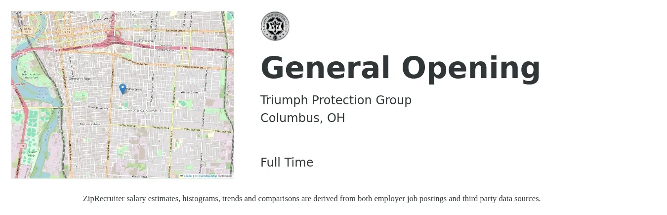 Triumph Protection Group job posting for a General Opening in Columbus, OH with a salary of $15 to $40 Hourly with a map of Columbus location.