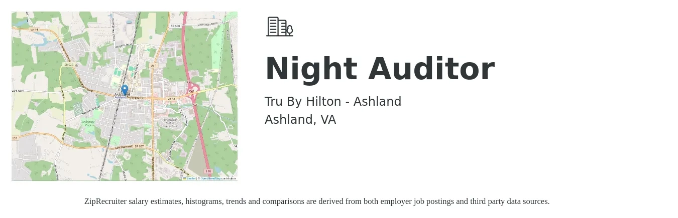 Tru By Hilton - Ashland job posting for a Night Auditor in Ashland, VA with a salary of $14 to $19 Hourly with a map of Ashland location.