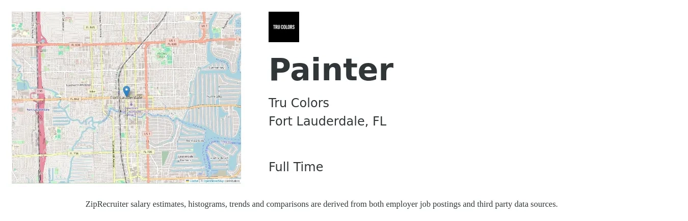 Tru Colors job posting for a Painter in Fort Lauderdale, FL with a salary of $18 to $24 Hourly with a map of Fort Lauderdale location.