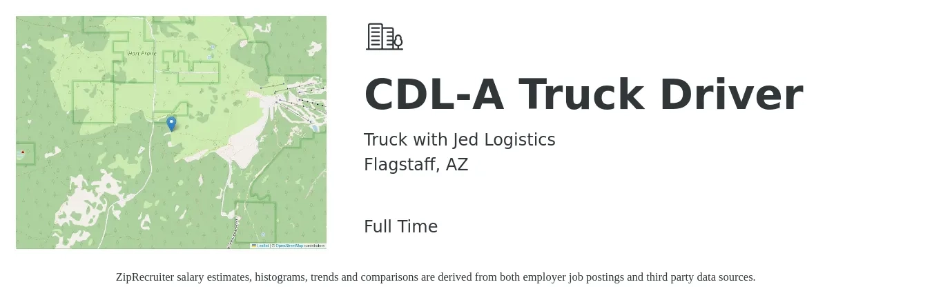 Truck with Jed Logistics job posting for a CDL-A Truck Driver in Flagstaff, AZ with a salary of $12 Hourly with a map of Flagstaff location.