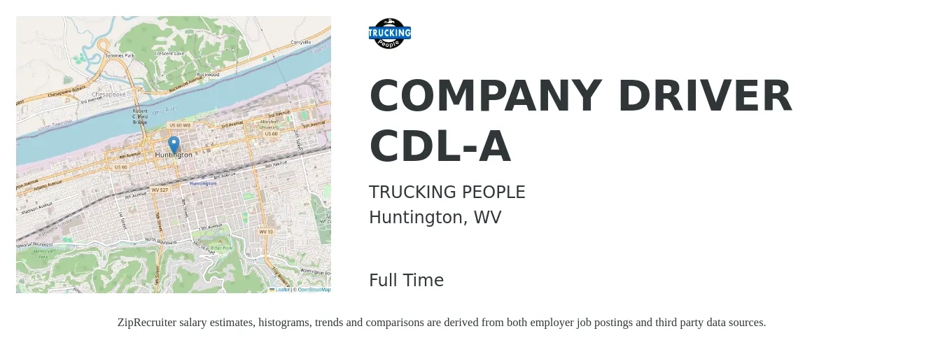 TRUCKING PEOPLE job posting for a COMPANY DRIVER CDL-A in Huntington, WV with a salary of $1,800 Weekly with a map of Huntington location.