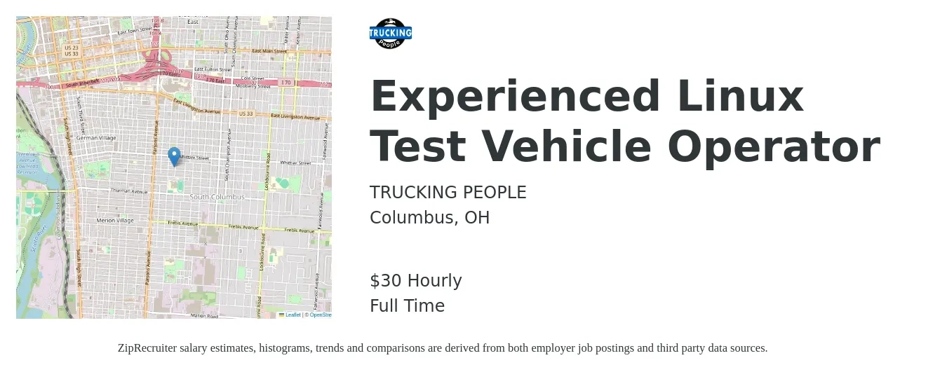 TRUCKING PEOPLE job posting for a Experienced Linux Test Vehicle Operator in Columbus, OH with a salary of $34 Hourly with a map of Columbus location.