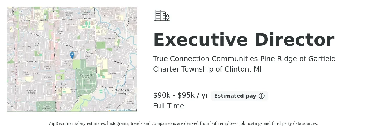 True Connection Communities-Pine Ridge of Garfield job posting for a Executive Director in Charter Township of Clinton, MI with a salary of $90,000 to $95,000 Yearly with a map of Charter Township of Clinton location.