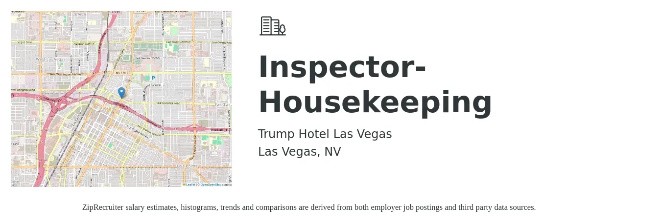 Trump Hotel Las Vegas job posting for a Inspector- Housekeeping in Las Vegas, NV with a salary of $14 to $18 Hourly with a map of Las Vegas location.