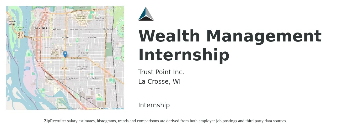 Trust Point Inc. job posting for a Wealth Management Internship in La Crosse, WI with a salary of $18 to $23 Hourly with a map of La Crosse location.
