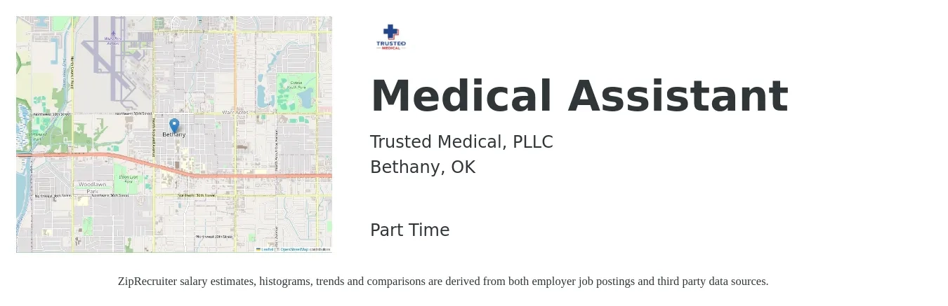 Trusted Medical, PLLC job posting for a Medical Assistant in Bethany, OK with a salary of $17 to $22 Hourly with a map of Bethany location.