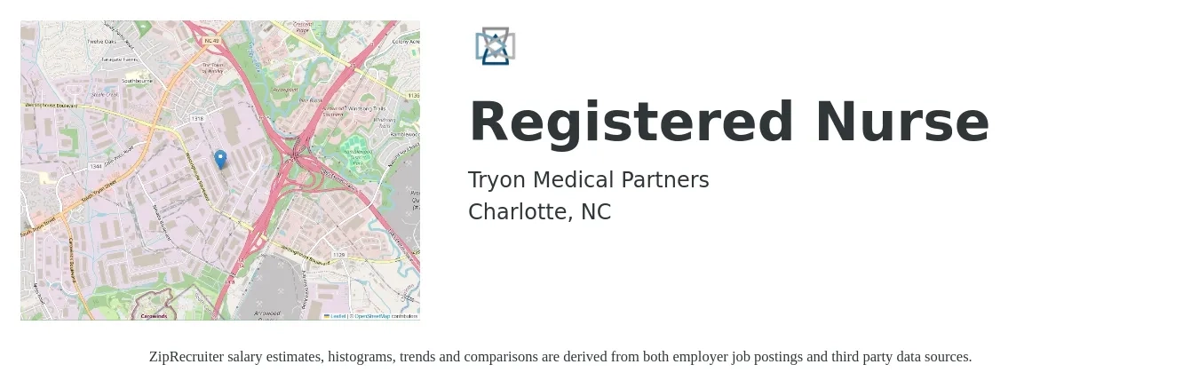 Tryon Medical Partners job posting for a Registered Nurse in Charlotte, NC with a salary of $32 to $51 Hourly with a map of Charlotte location.