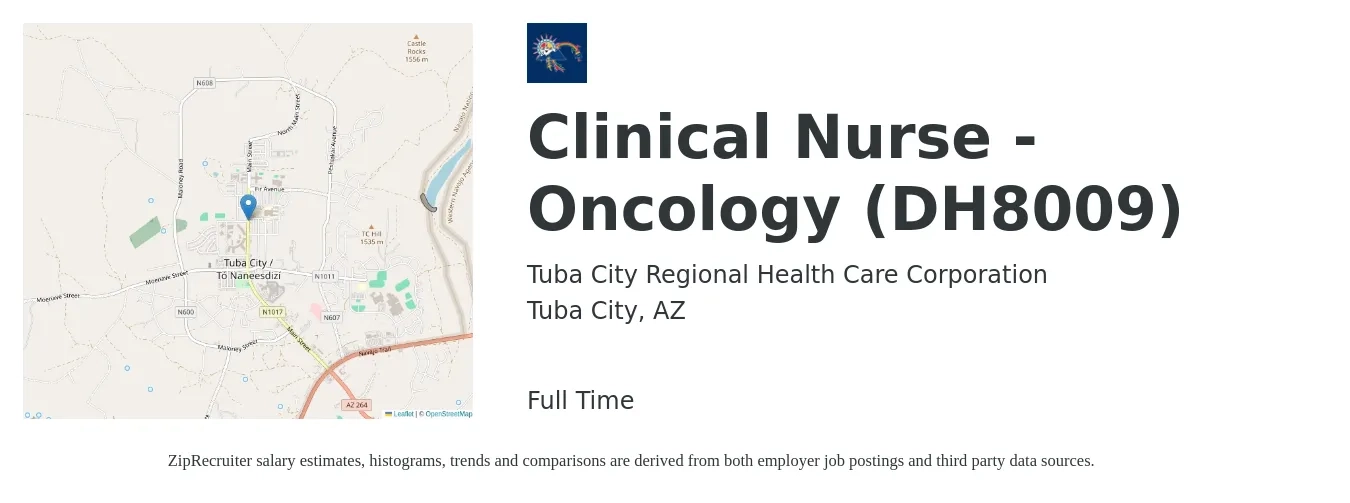 Tuba City Regional Health Care Corporation job posting for a Clinical Nurse - Oncology (DH8009) in Tuba City, AZ with a salary of $39 to $57 Hourly with a map of Tuba City location.