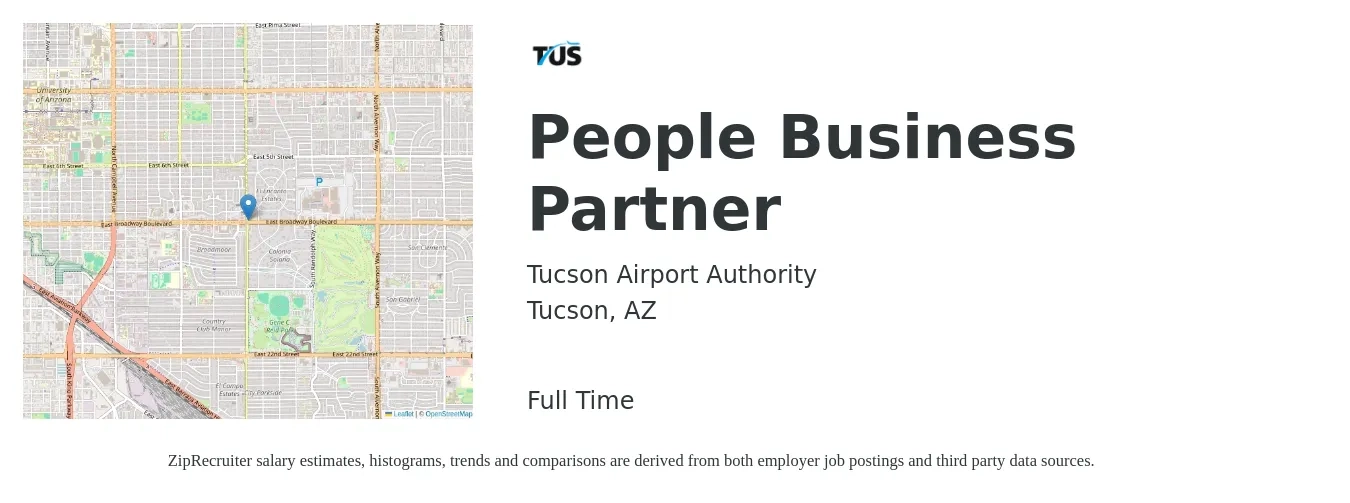 Tucson Airport Authority job posting for a People Business Partner in Tucson, AZ with a salary of $71,195 to $89,794 Yearly with a map of Tucson location.