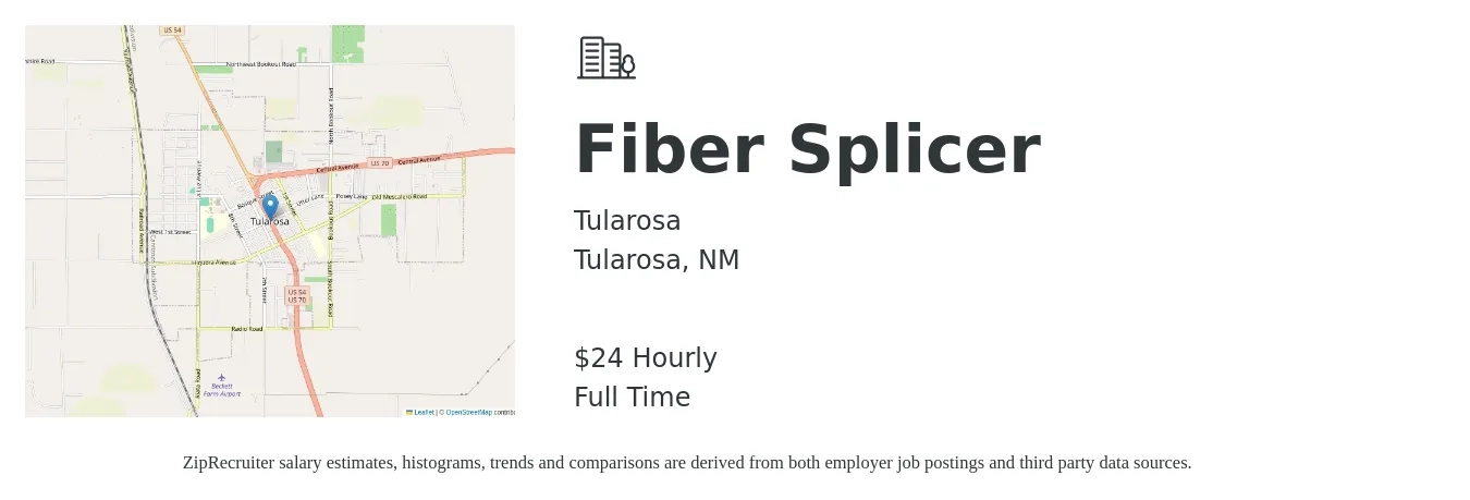 Tularosa job posting for a Fiber Splicer in Tularosa, NM with a salary of $25 Hourly with a map of Tularosa location.
