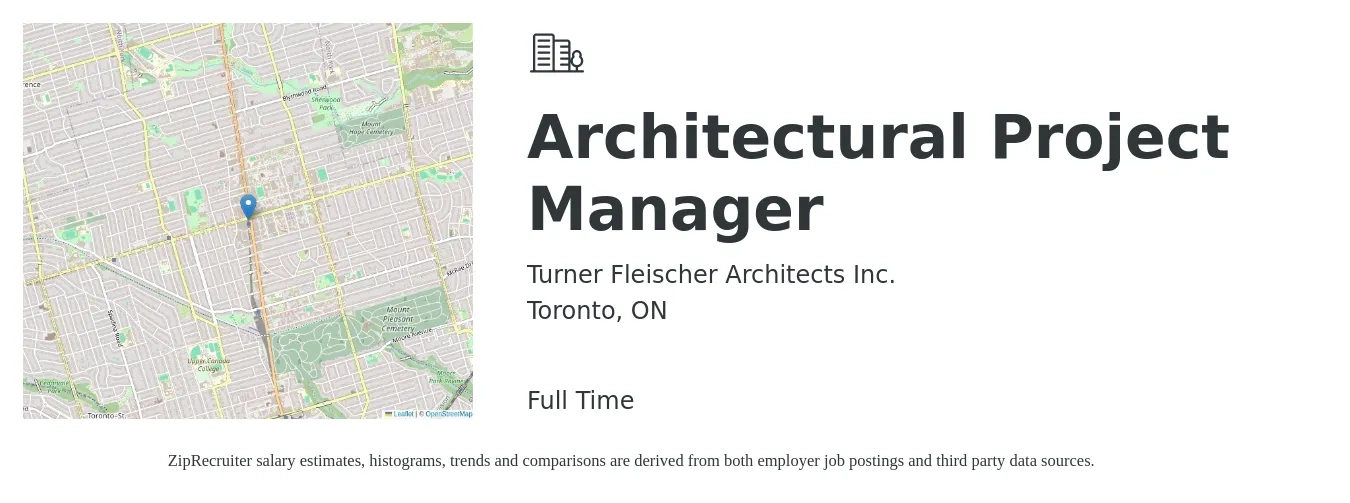 Turner Fleischer Architects Inc. job posting for a Architectural Project Manager in Toronto, ON with a map of Toronto location.