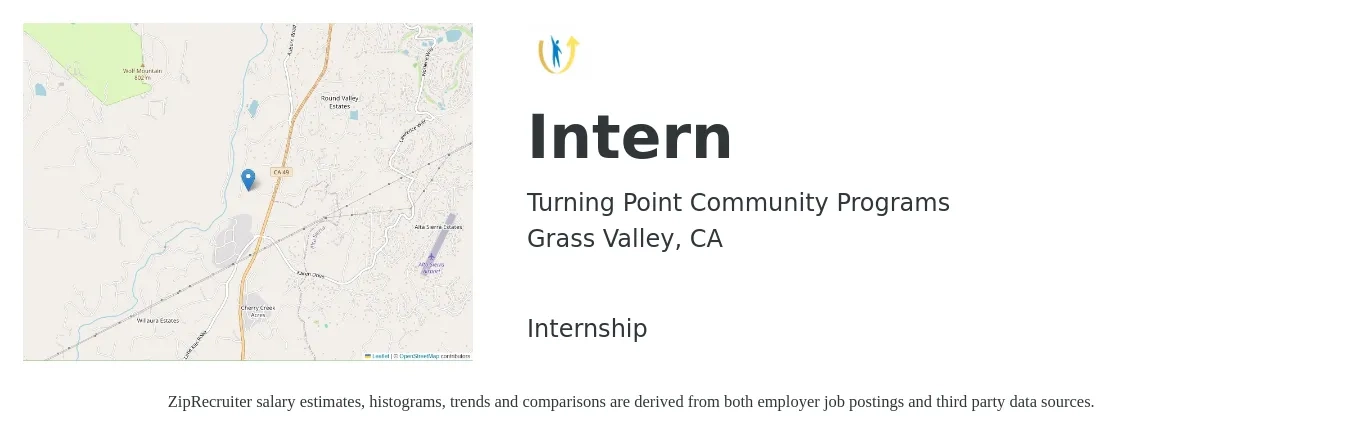 Turning Point Community Programs job posting for a Intern in Grass Valley, CA with a salary of $17 to $23 Hourly with a map of Grass Valley location.