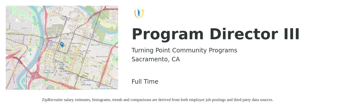 Turning Point Community Programs job posting for a Program Director III in Sacramento, CA with a salary of $53,700 to $93,800 Yearly with a map of Sacramento location.