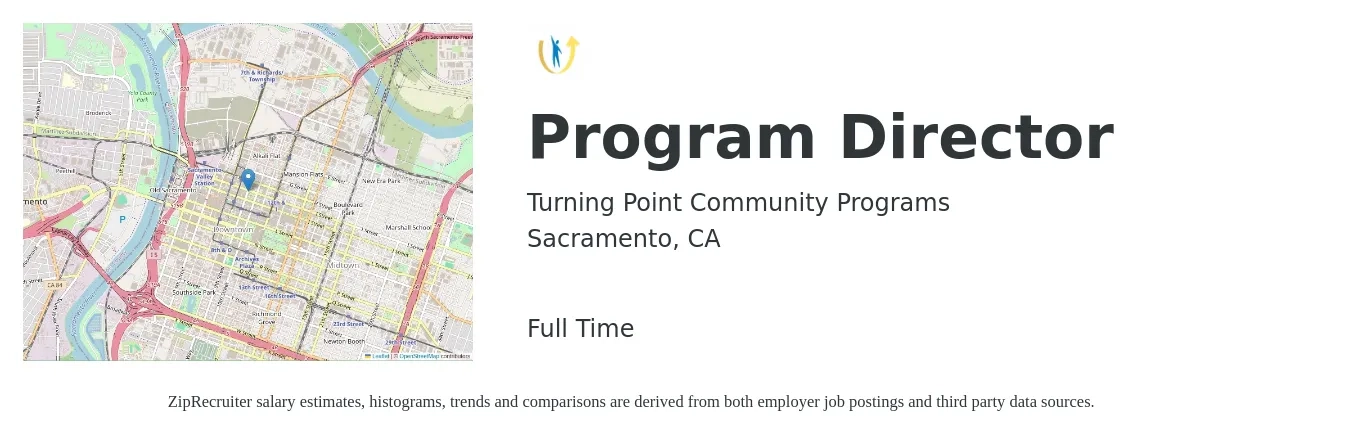 Turning Point Community Programs job posting for a Program Director in Sacramento, CA with a salary of $49,100 to $85,600 Yearly with a map of Sacramento location.