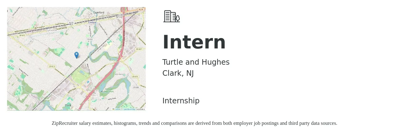 Turtle and Hughes job posting for a Intern in Clark, NJ with a salary of $17 to $22 Hourly with a map of Clark location.