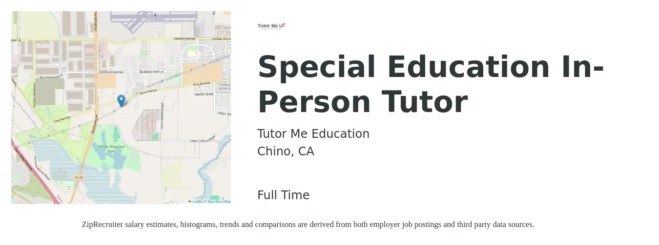Tutor Me Education job posting for a Special Education In-Person Tutor in Chino, CA with a salary of $25 to $35 Hourly with a map of Chino location.
