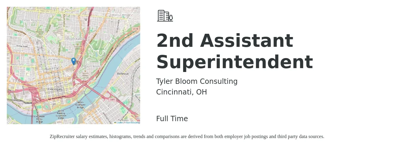 Tyler Bloom Consulting job posting for a 2nd Assistant Superintendent in Cincinnati, OH with a salary of $65,000 Yearly with a map of Cincinnati location.