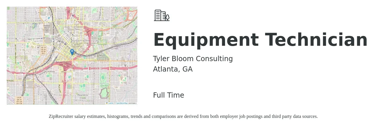 Tyler Bloom Consulting job posting for a Equipment Technician in Atlanta, GA with a salary of $20 to $29 Hourly with a map of Atlanta location.