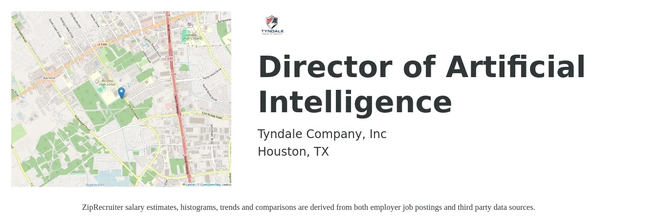Tyndale Company, Inc job posting for a Director of Artificial Intelligence in Houston, TX with a salary of $10 Hourly and benefits including dental, life_insurance, medical, pto, retirement, and vision with a map of Houston location.