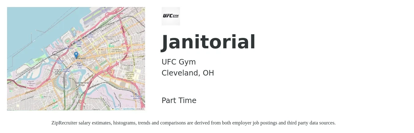 UFC Gym job posting for a Janitorial in Cleveland, OH with a salary of $14 to $16 Hourly with a map of Cleveland location.