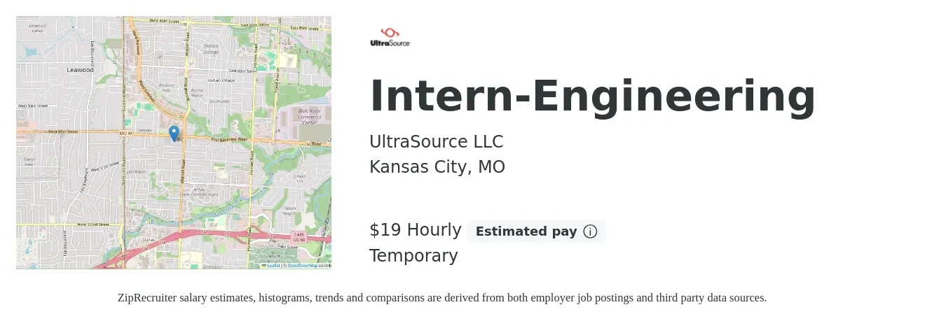 UltraSource LLC job posting for a Intern-Engineering in Kansas City, MO with a salary of $20 Hourly with a map of Kansas City location.