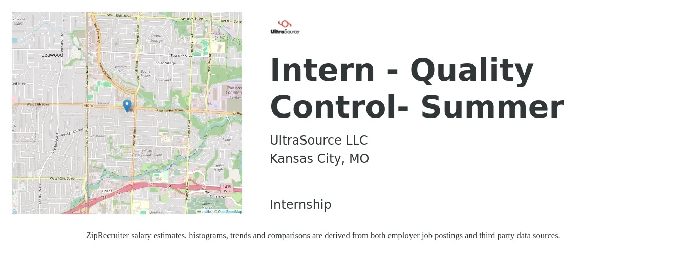 UltraSource LLC job posting for a Intern - Quality Control- Summer in Kansas City, MO with a salary of $15 to $22 Hourly with a map of Kansas City location.
