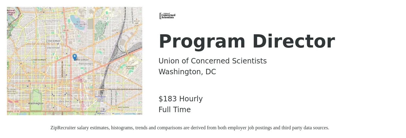 Union of Concerned Scientists job posting for a Program Director in Washington, DC with a salary of $191 Hourly with a map of Washington location.