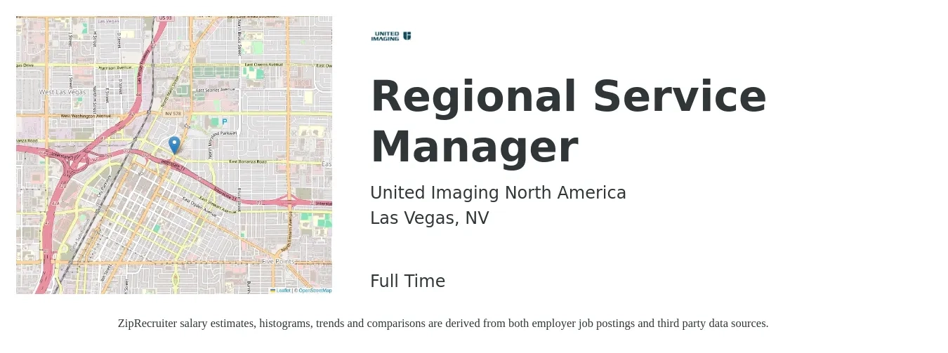 United Imaging North America job posting for a Regional Service Manager in Las Vegas, NV with a salary of $54,900 to $87,400 Yearly with a map of Las Vegas location.
