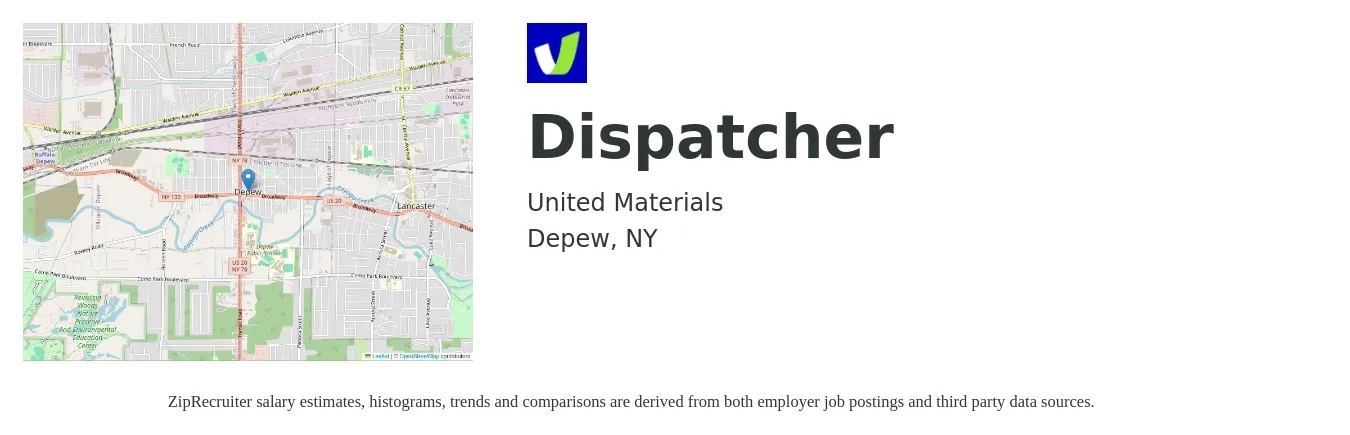 United Materials job posting for a Dispatcher in Depew, NY with a salary of $26 to $31 Hourly with a map of Depew location.